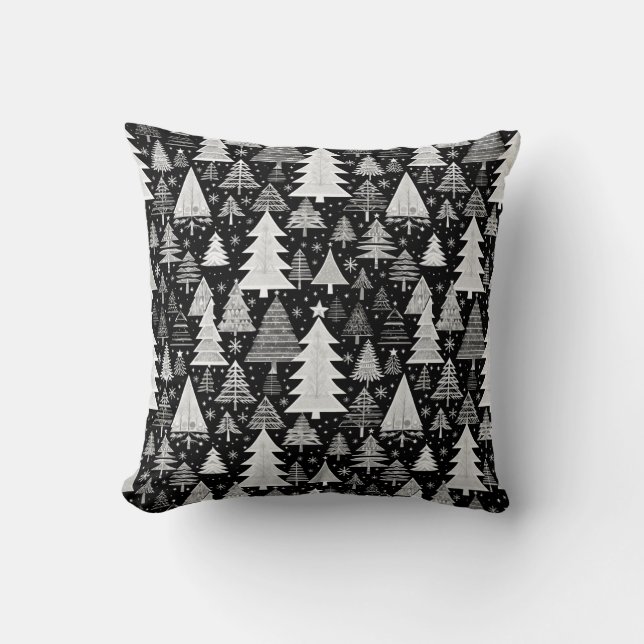 Monochromatic Christmas Throw Pillow (Front)