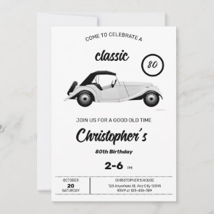Monochromatic Classic Car Birthday Invitation