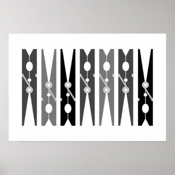 Monochromatic Clothes Pins Laundry Room Art Poster by 2BirdStone at Zazzle