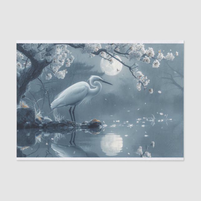 Monochromatic Crane in the Moonlight Tissue Paper (Front)