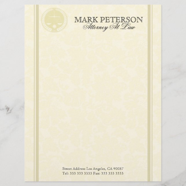 Monochromatic Damasks Attorney In Law Letterhead (Front)