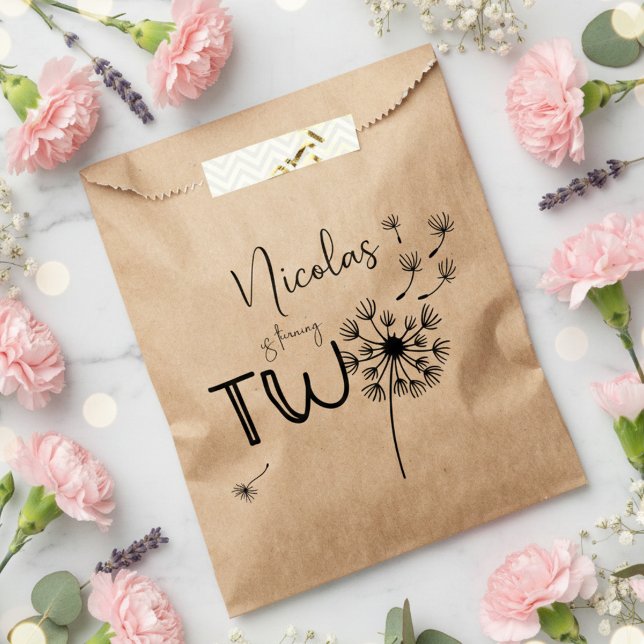 Monochromatic Dandelion second birthday Favor Bag (Creator Uploaded)