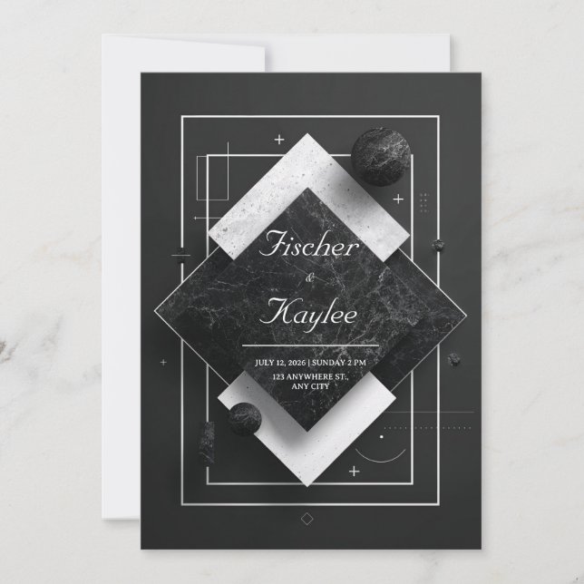 Monochromatic Diamond Marble Geometric Overlap Invitation (Front)