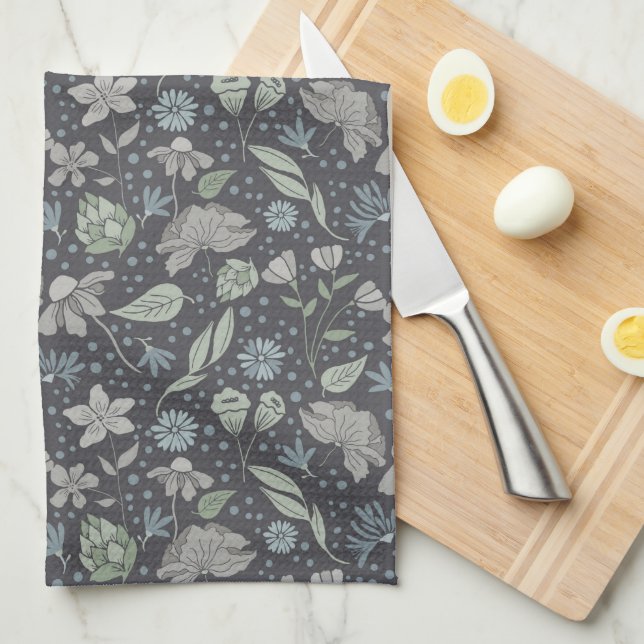 Monochromatic Ditsy Flowers  Kitchen Towel (Quarter Fold)