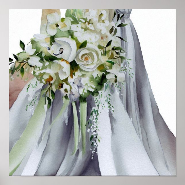 Monochromatic Elegance,Bridal Cascading Bouquet 2, Poster (Front)