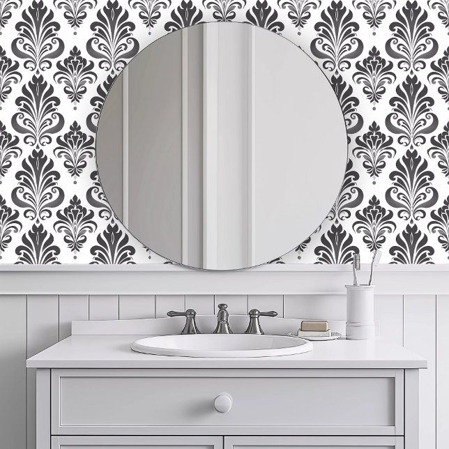 Monochromatic Elegant Gray Wallpaper (Monochromatic Elegant Gray Wallpaper in a white bathroom.)