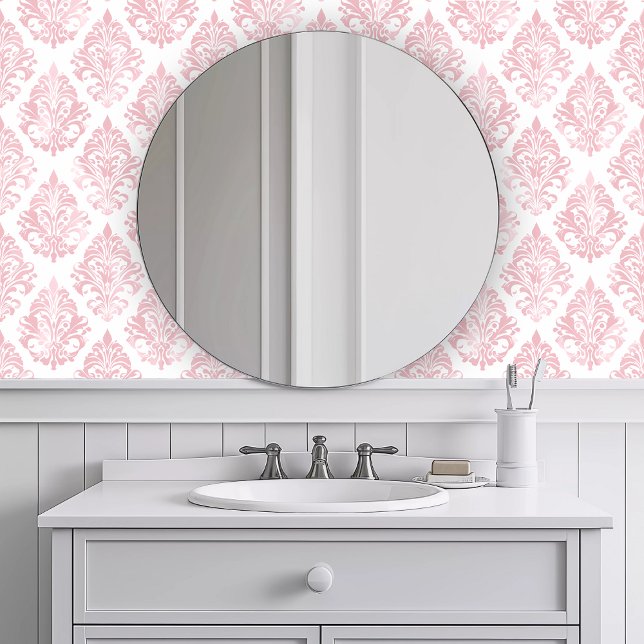 Monochromatic Elegant Pink  Wallpaper (Monochromatic Elegant Pink Wallpaper in a white bathroom.)