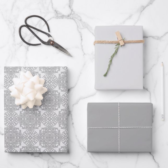 Monochromatic Faux White lace Wrapping Paper Sheets (Front)