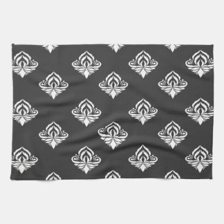Monochromatic Floral Damask Tea Towel