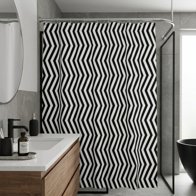 Monochromatic Geometric Lines Pattern Shower Curtain (Creator Uploaded)