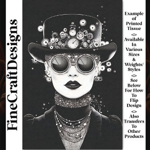 Monochromatic Glam Steampunk Woman AC6 Decoupage Tissue Paper