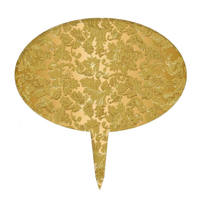 Monochromatic Gold Vintage Floral Damasks Cake Topper (Front)