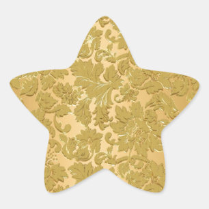 Monochromatic Gold Vintage Floral Damasks Star Sticker