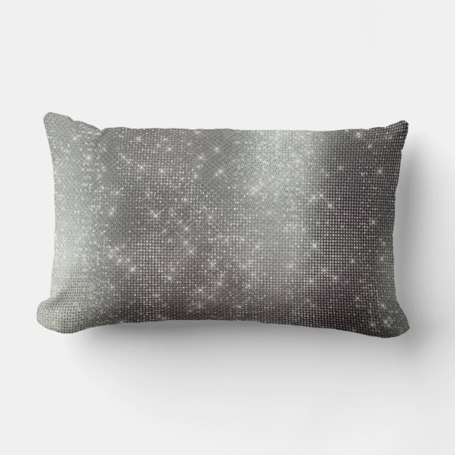 Monochromatic Graphite Metallic Sparkly Sequin Lumbar Pillow (Front)