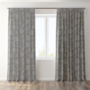 Monochromatic gray themed floral damask pattern blackout curtains