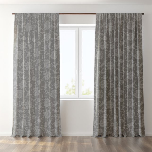 Monochromatic gray themed floral damask pattern blackout curtains (Creator Uploaded)