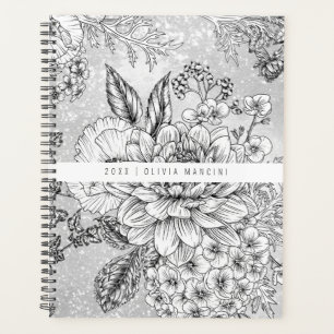 Monochromatic Gray Vintage Floral Planner