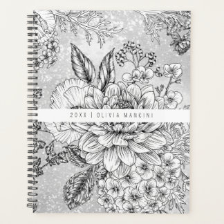 Monochromatic Gray Vintage Floral Planner