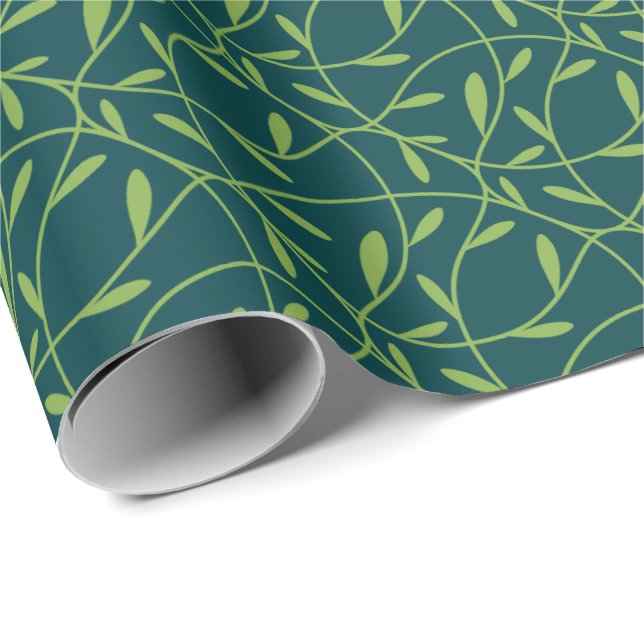 Monochromatic Green Botanical Vine  Wrapping Paper (Roll Corner)