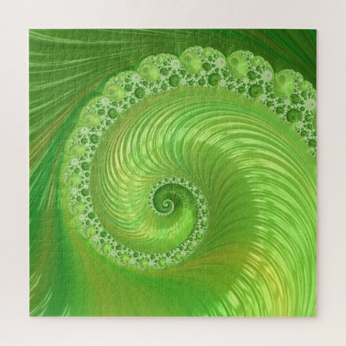 Monochromatic Green Spiral Fractal Jigsaw Puzzle