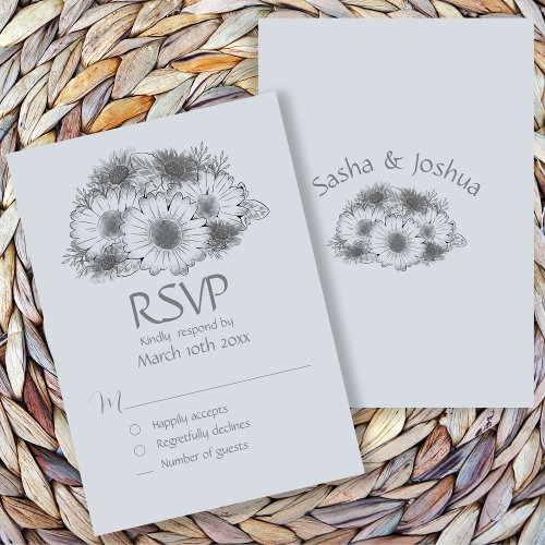  Monochromatic Minimalist Daisy Flowered  RSVP Card