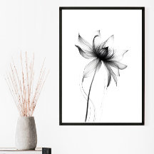 Monochromatic Minimalist Floral Wall Art Print