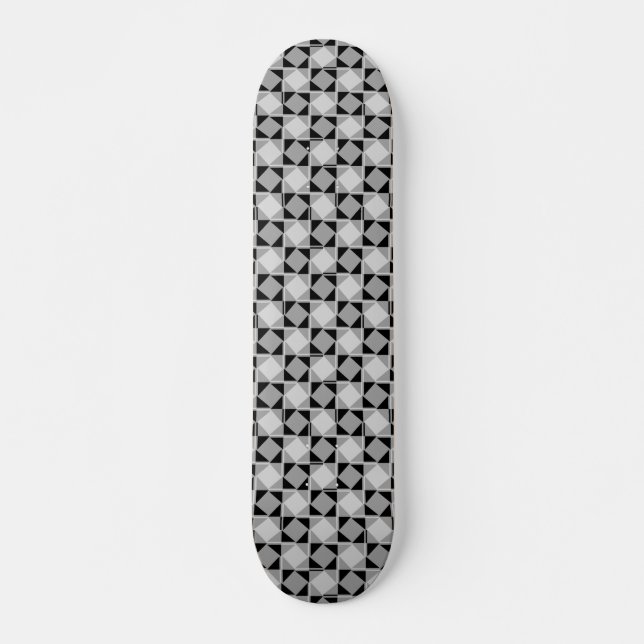 Monochromatic Modern Checkered Geometric Pattern Skateboard (Front)