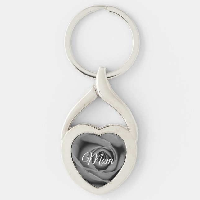 Monochromatic Mom Rose Metal Keychain (Front)