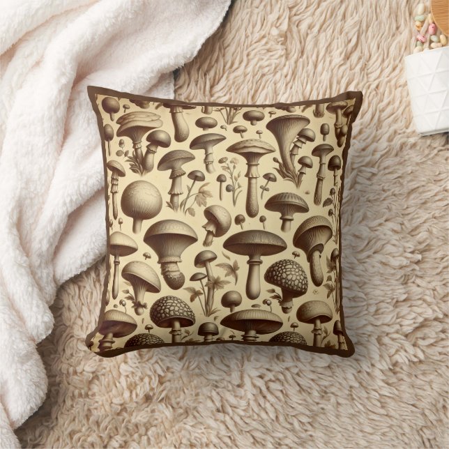Monochromatic Mushrooms Throw Pillow (Blanket)