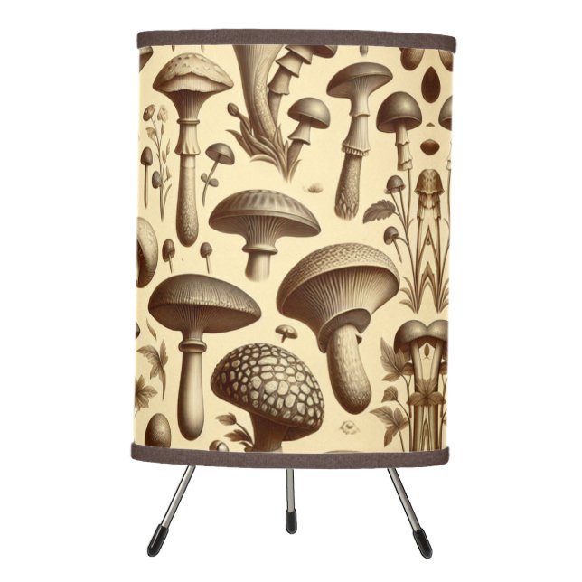 Monochromatic Mushrooms Tripod Lamp (Front)