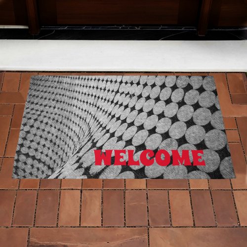 Monochromatic Optical Illusion Black White Welcome Doormat