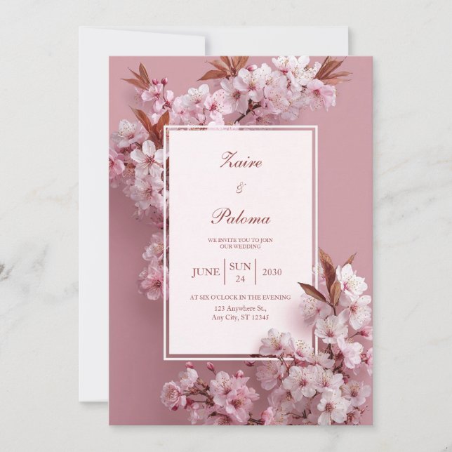 Monochromatic Pink Cherry Blossom Wedding Invitation (Front)