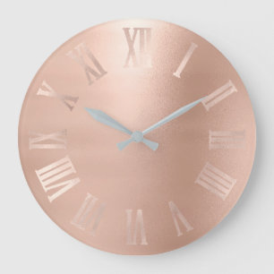 Monochromatic Pink Rose Gold Metallic Roman Numer Large Clock