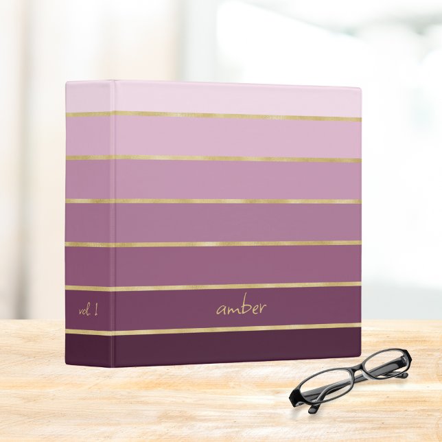 Monochromatic Pink with Gold Personalization 3 Ring Binder (Creator Uploaded)