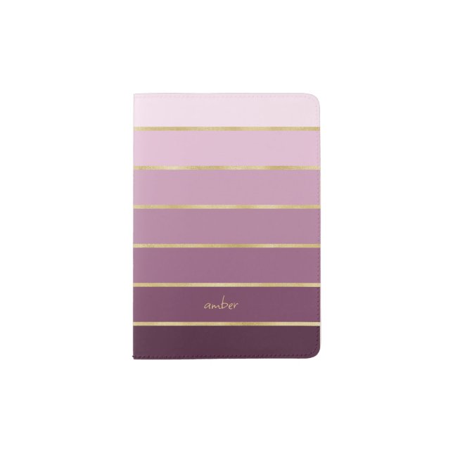 Monochromatic Pink with Gold Personalization Passport Holder (Front)