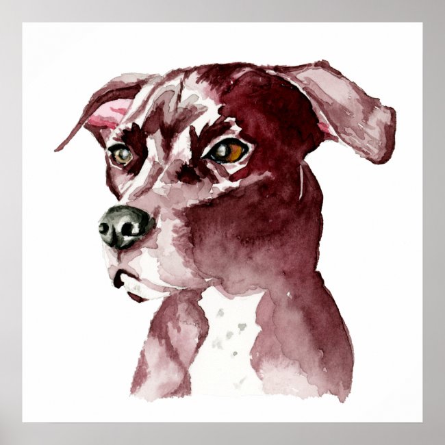 Monochromatic Pit Bull Dog Watercolor Painting