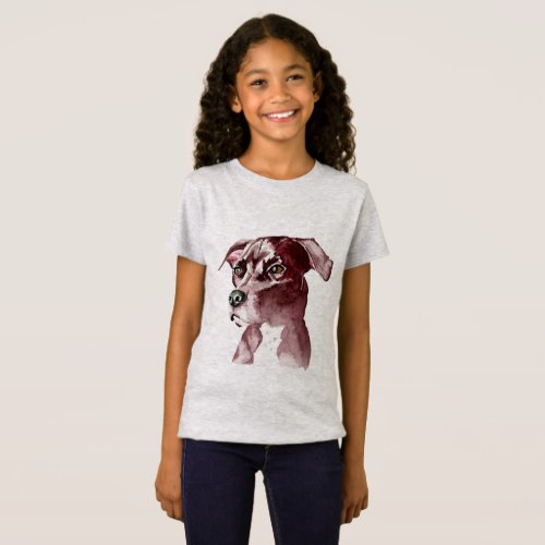 Monochromatic Pit Bull Dog Watercolor Painting T_Shirt