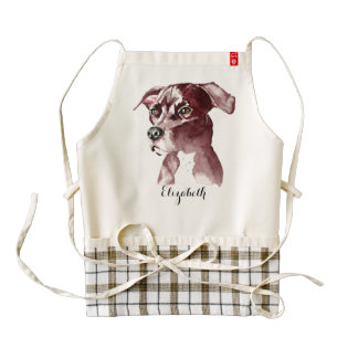 Monochromatic Pit Bull Dog Watercolor Painting Zazzle HEART Apron