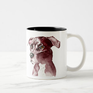 Monochromatic Pitbull Dog Watercolor Painting Two-Tone Coffee Mug