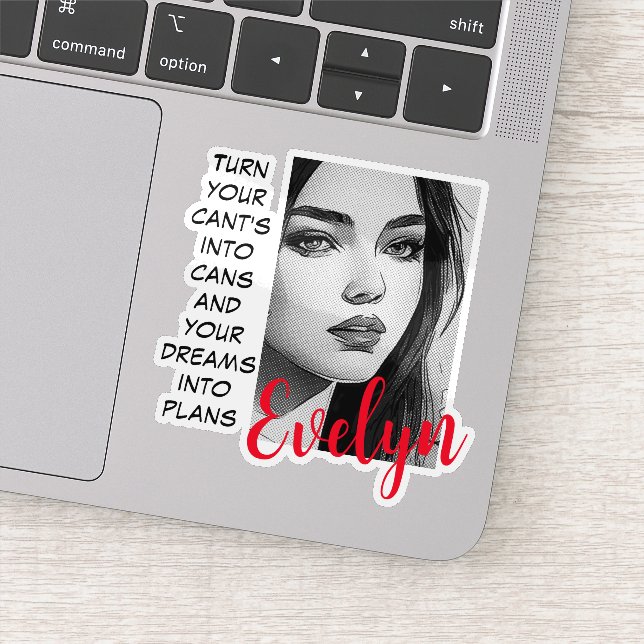 Monochromatic Portrait Pop Art Inspirational Name Sticker (Detail)