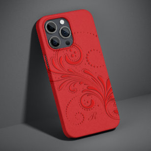 Monochromatic Red Swirl Monogram iPhone 15 Pro Case