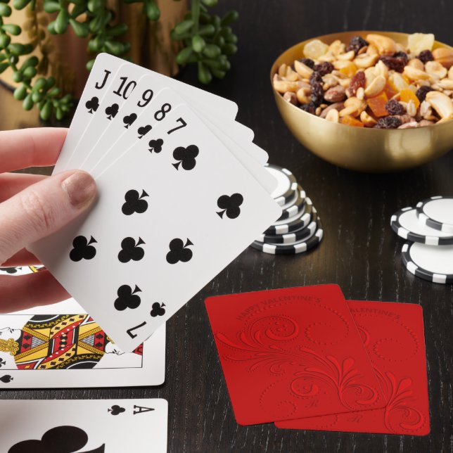 Monochromatic Red Swirl Monogram Poker Cards (In Situ)