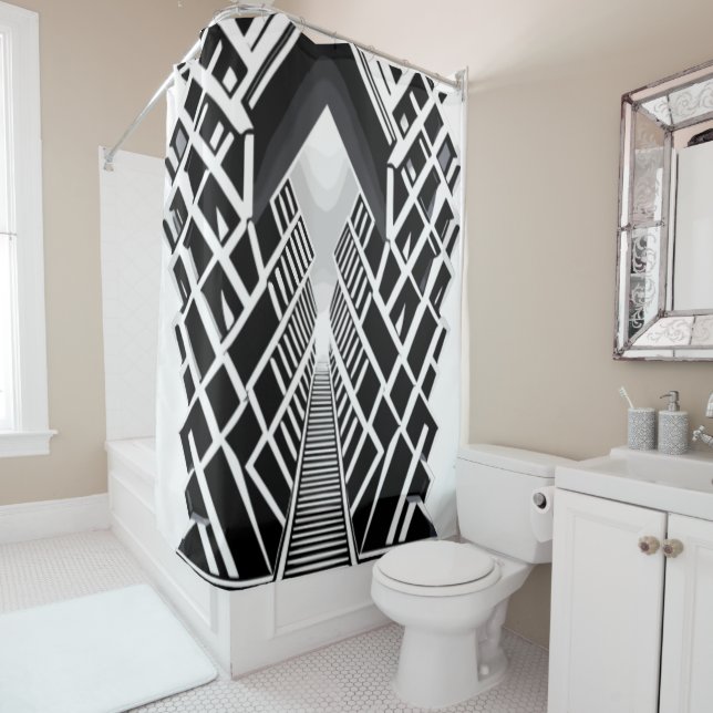Monochromatic Stairway: Obelisk of Contrasts Shower Curtain (In Situ)