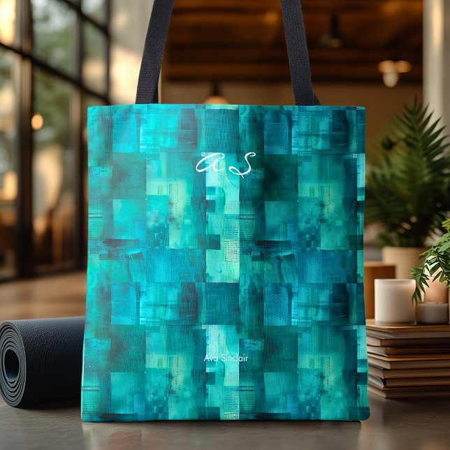 Monochromatic Teal Abstract Personalized Tote Bag (Creator Uploaded)