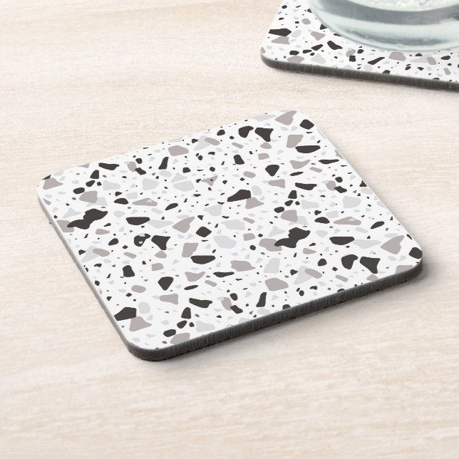 Monochromatic Terrazzo Pattern Beverage Coaster (Left Side)