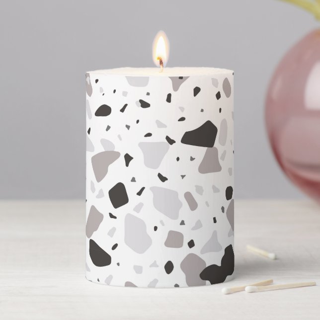 Monochromatic Terrazzo Pattern Pillar Candle (In Situ)