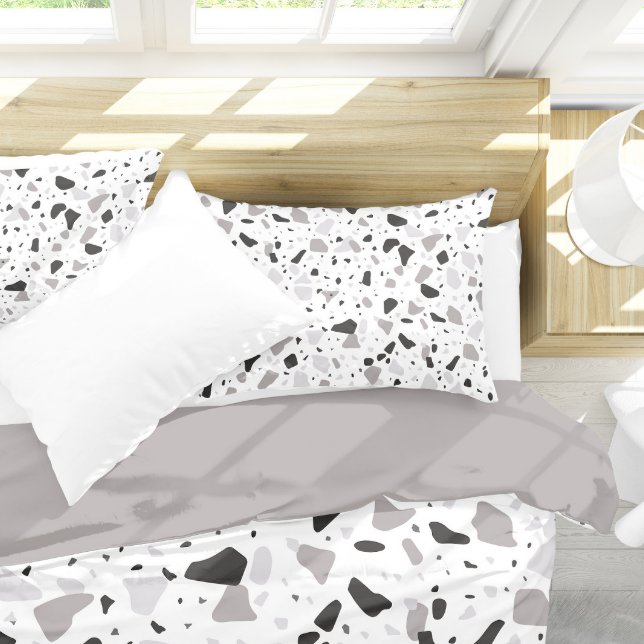 Monochromatic Terrazzo Pattern Pillow Case (Monochromatic Terrazzo Pillow Case On Bed)