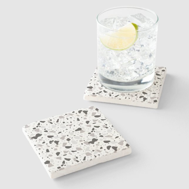 Monochromatic Terrazzo Pattern Stone Coaster (Side)