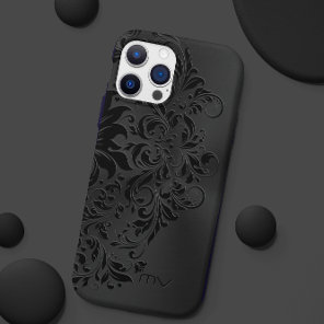 Monochromatic Theme Metallic Black & Black Swirl iPhone 16 Pro Case