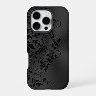 Monochromatic Theme Metallic Black & Black Swirl iPhone 16 Pro Case